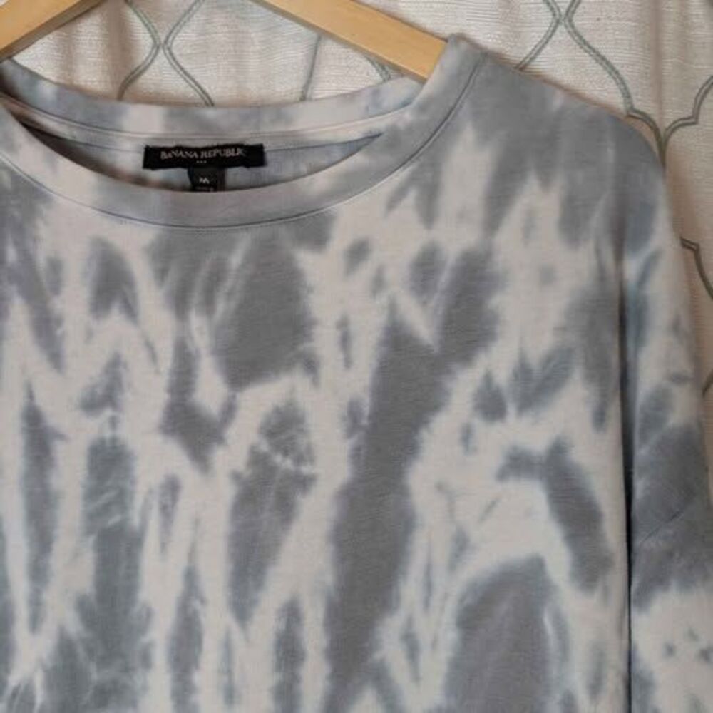 Banana Republic Gray/White Tie-Dye Terry Cloth Crew Pullover Sweater Med